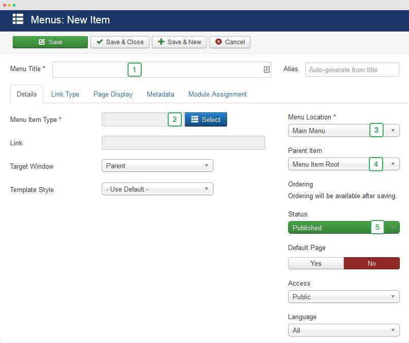 menu item setting